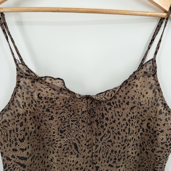 Y2K Sheer Leopard Print Cami Top Womens L Brown Black Boho Layering Dainty 2000s - Picture 3 of 10